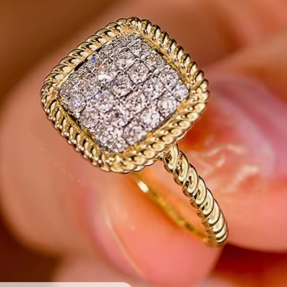 Huitan Gold and Silver Women's Ring with Cubic Zirconia Square Shape